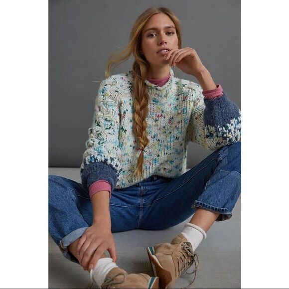 NEW Anthropologie Confetti Polka Dot Gaia Mock Neck Sweater Medium Petite - Picture 1 of 7